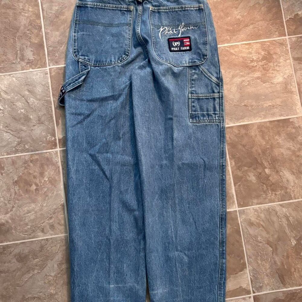 Vintage 2000s Y2K phat farm baggy carpenter light wash denim jeans, size 30x30!